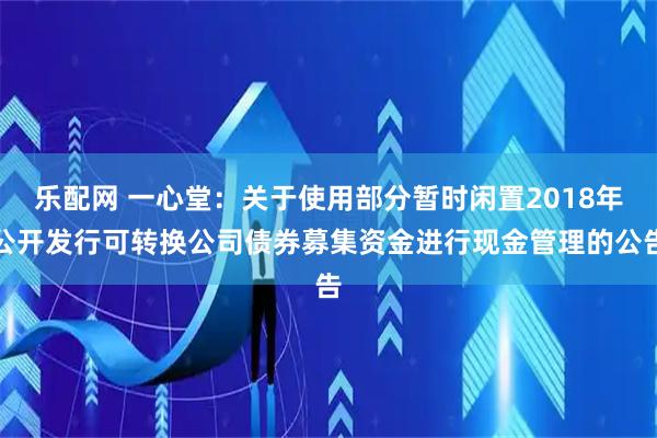 乐配网 一心堂：关于使用部分暂时闲置2018年公开发行可转换公司债券募集资金进行现金管理的公告